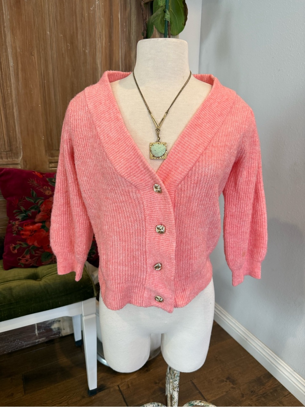 Vero Moda pink V-Neck Button-Up Cardigan